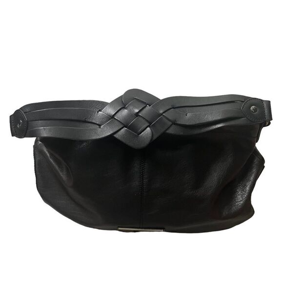 NWOT Lg Ted Baker Blk Leather Hobo w/Braided Interlaced Shoulder Strap w/5" Drop - Picture 4 of 12